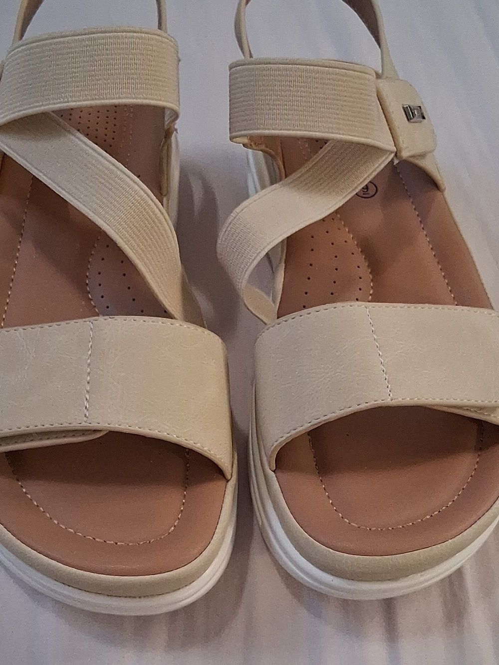 Comfort Stretch Cream Women’s Sandals with Cushioned Footbed